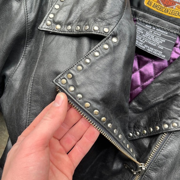Harley Davidson Womens Black Perfecto Leather Studded Biker Jacket M - Picture 3 of 10